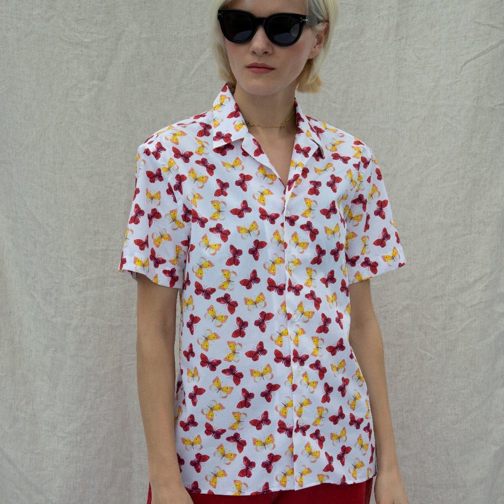 Spot Me Studio Hawaiian Shirt - Red Butterflies